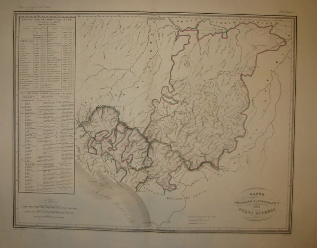 Zuccagni-Orlandini Attilio (1784-1872) Carta orografica e idrografica degli Stati Estensi 1844 Firenze